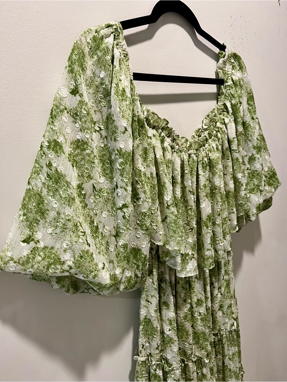 Misa Los Angeles Green Floral Off-Shoulder Tiered Maxi Fairy Cottagecore - Picture 3 of 8